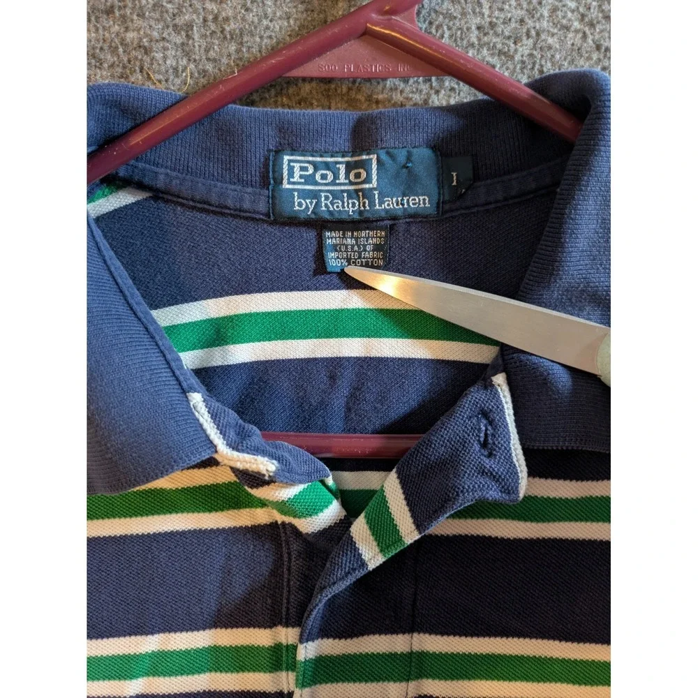 Polo Ralph Lauren Shirt Men's Blue Stripe Short Sleeve Golf Size Lg‎ Red Pony